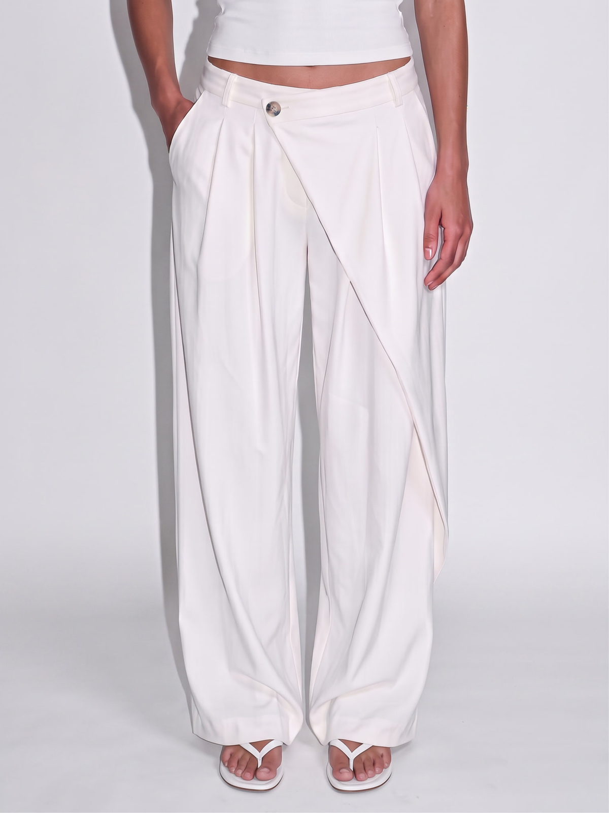 asym low waist wrap trousers