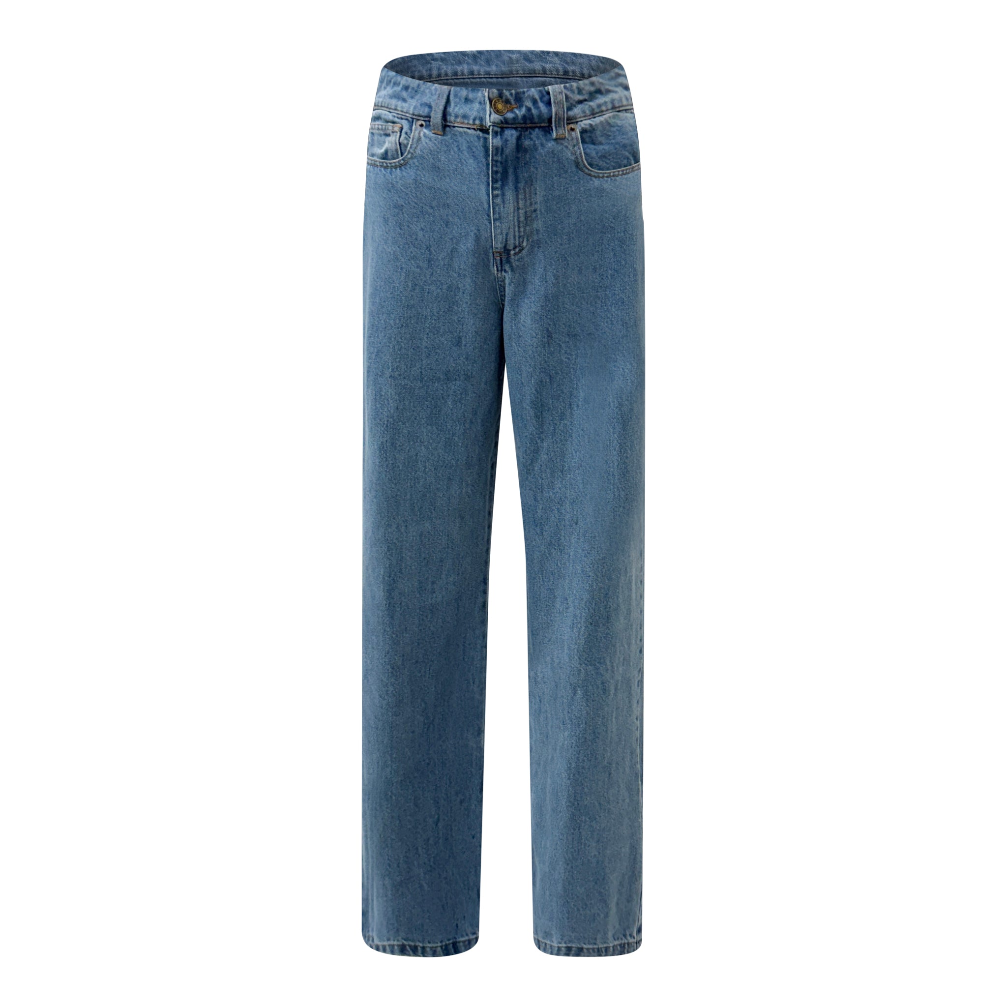 mid rise straight leg denim
