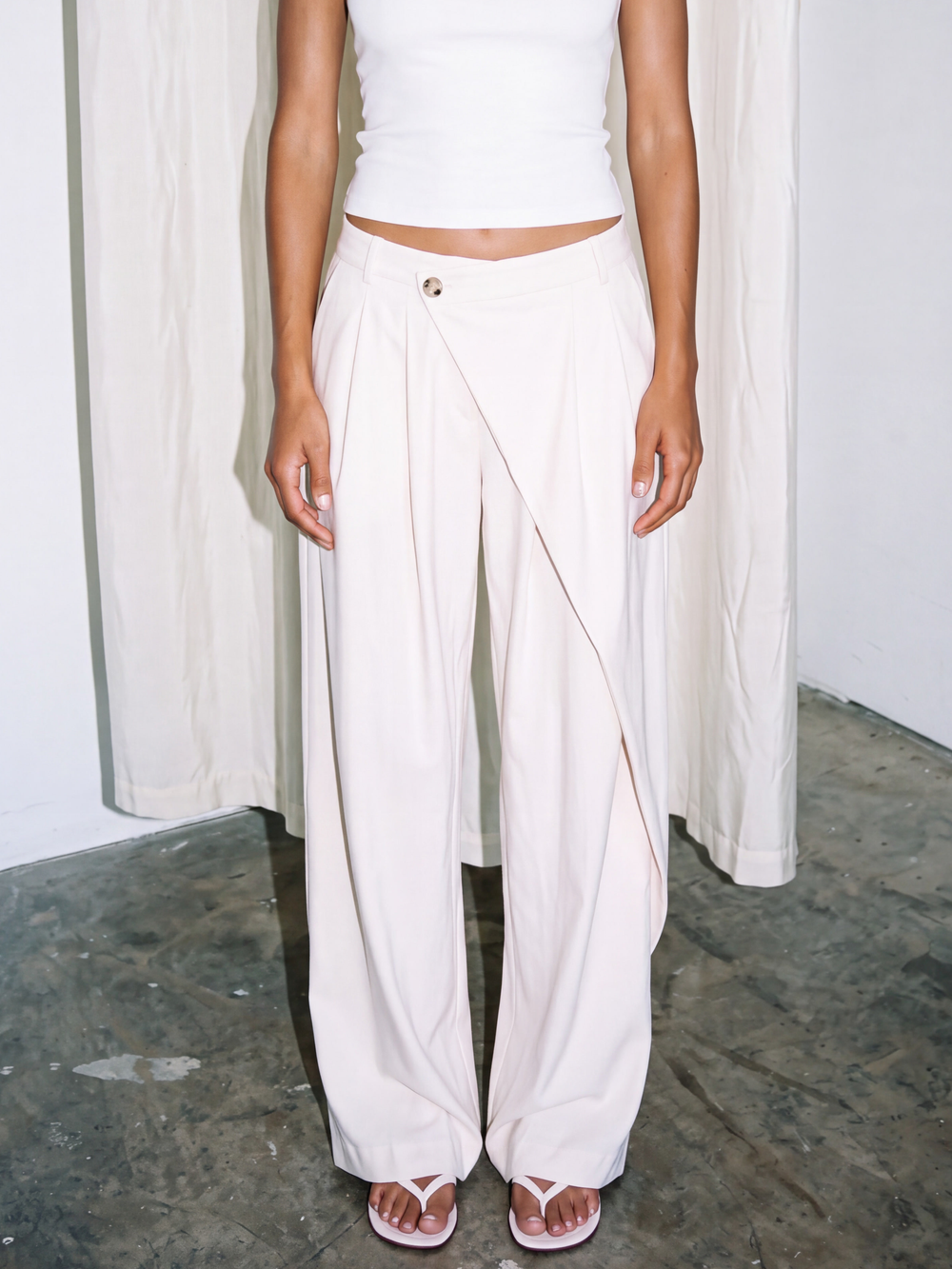 asym low waist wrap trousers