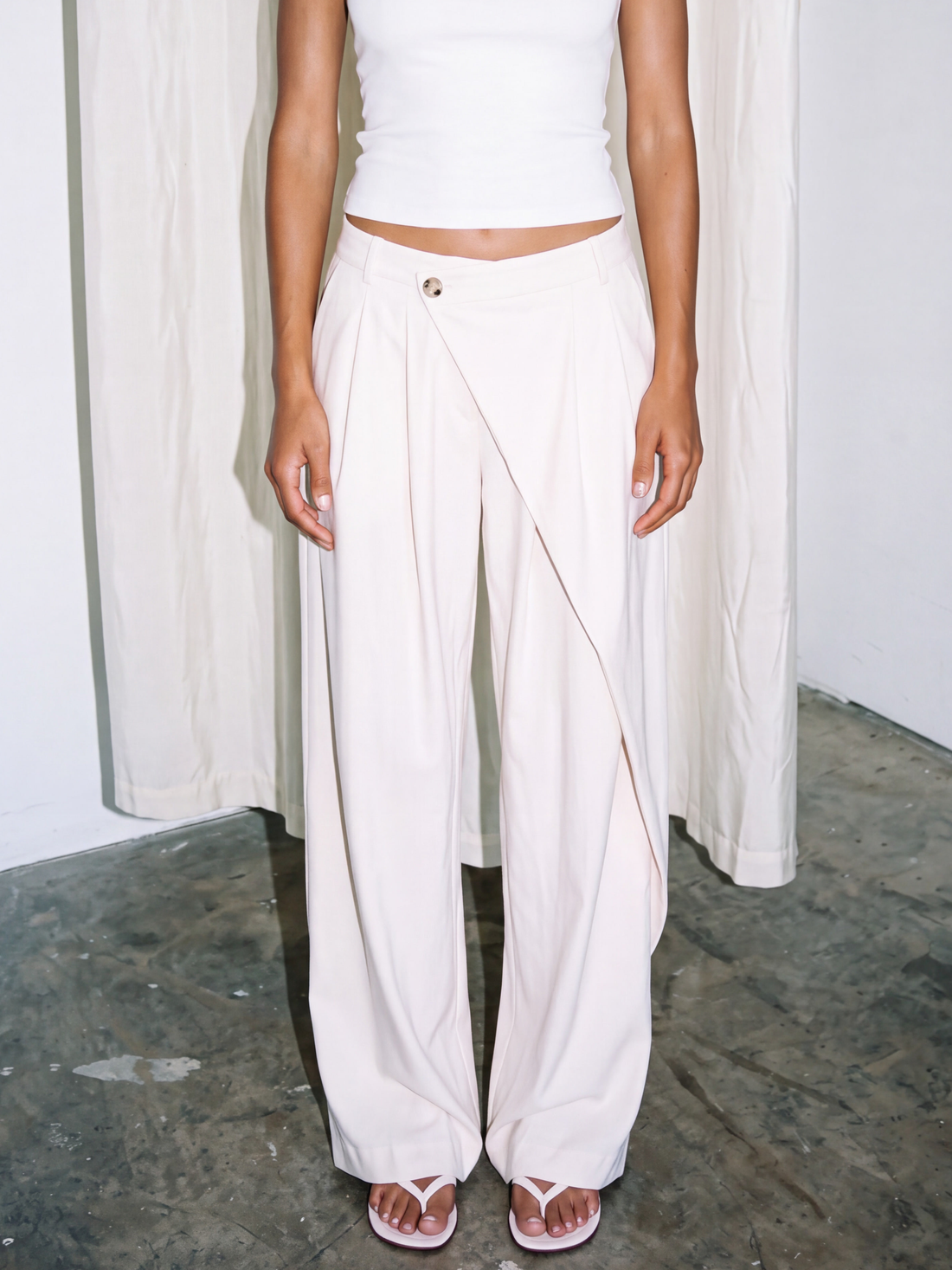 asym low waist wrap trousers
