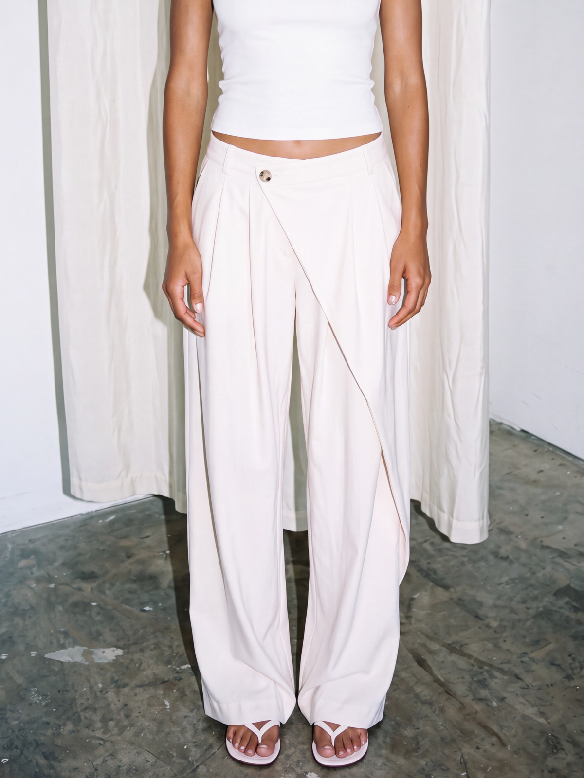 asym low waist wrap trousers