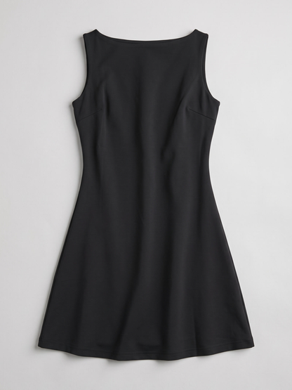 low back boat neck mini dress