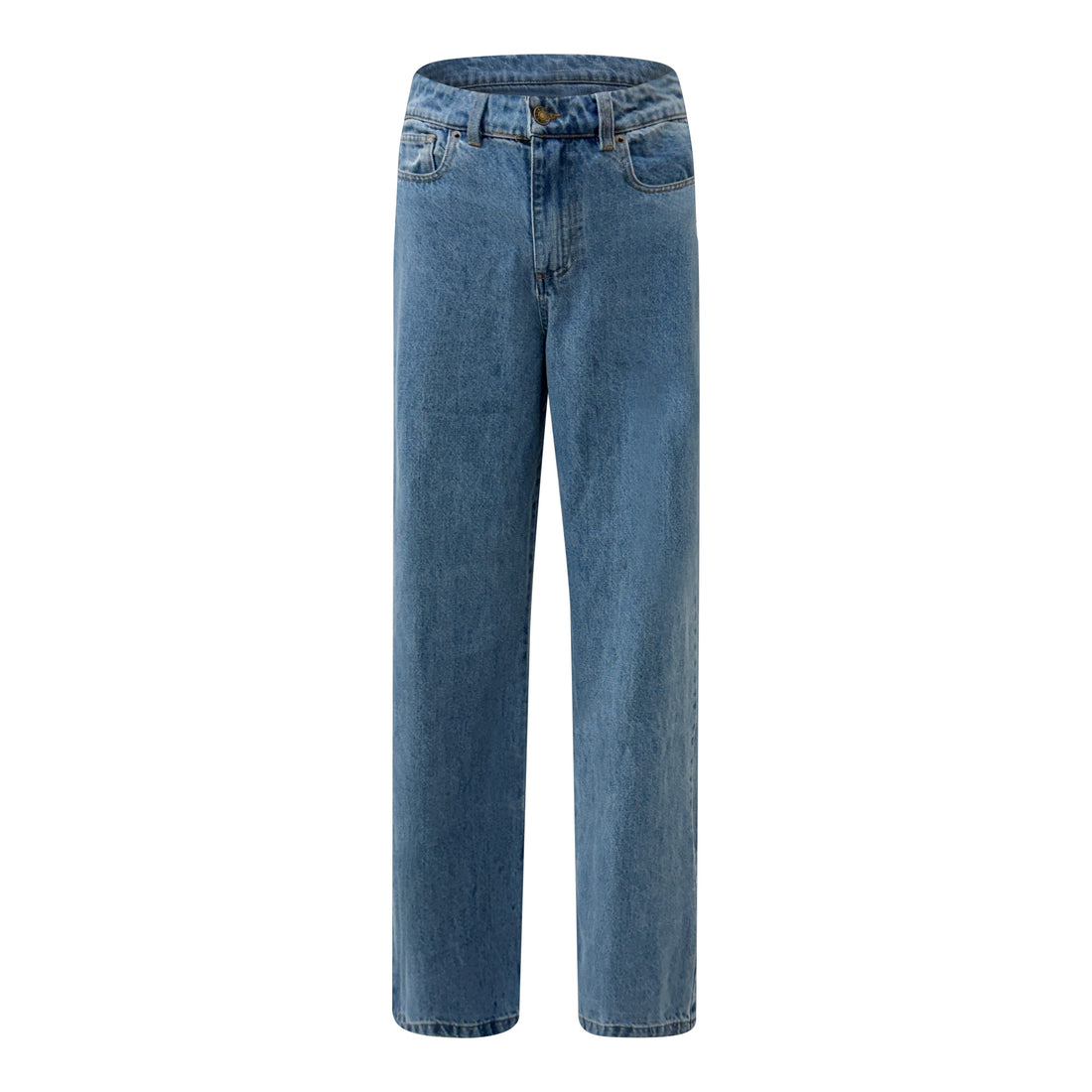 mid rise straight leg denim