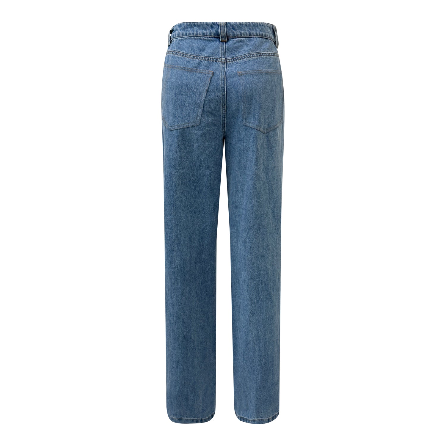 mid rise straight leg denim