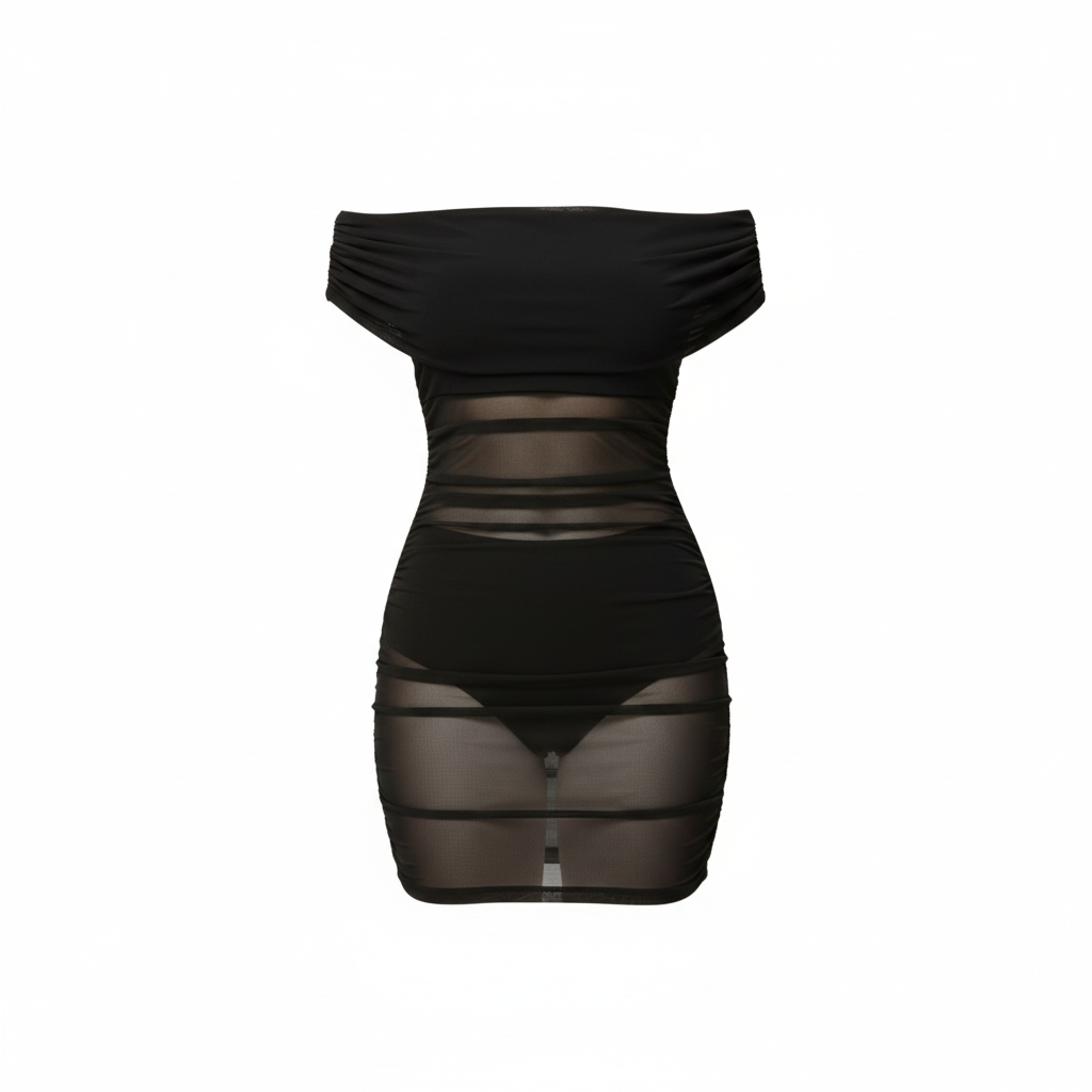 off shoulder sheer mesh dress