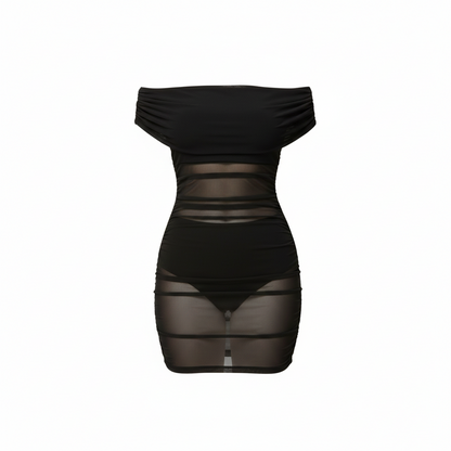 off shoulder sheer mesh dress