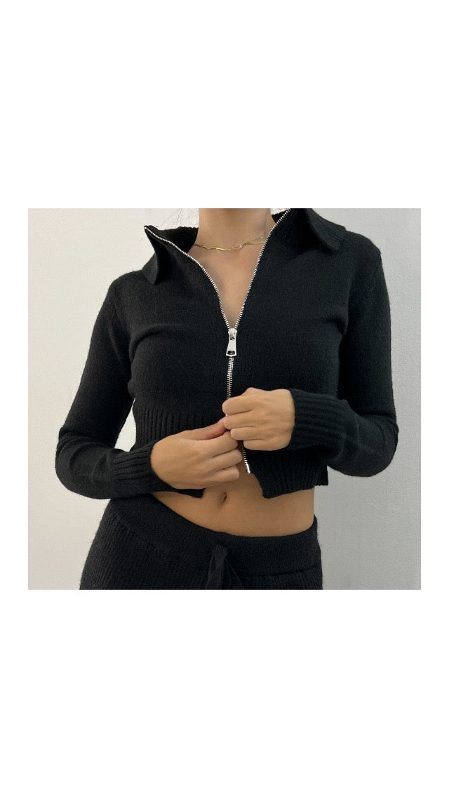 double zip crop jacket THE BLACK WHITE STORE